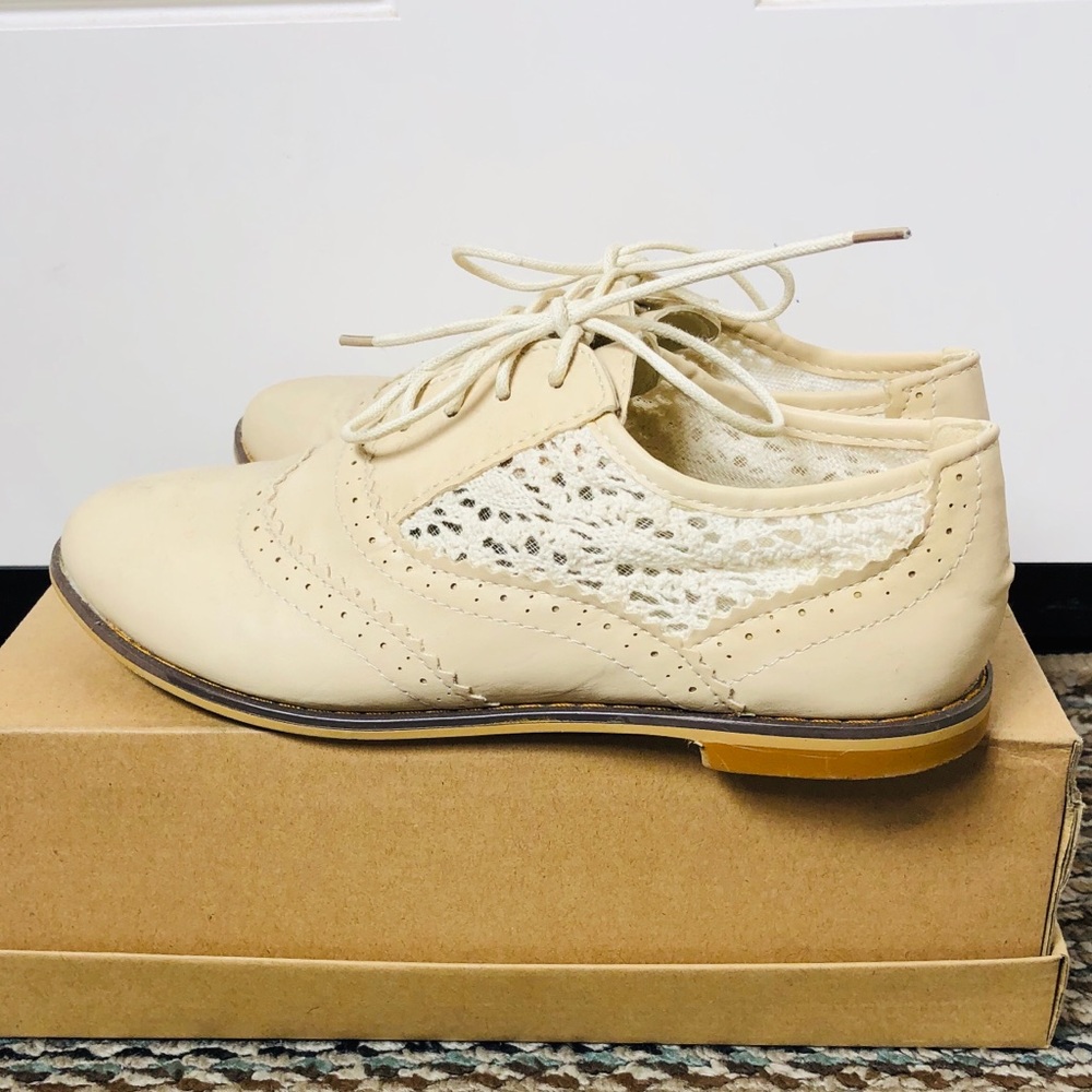 White Lace Vintage Summer Oxford Shoes 8 38 Cream